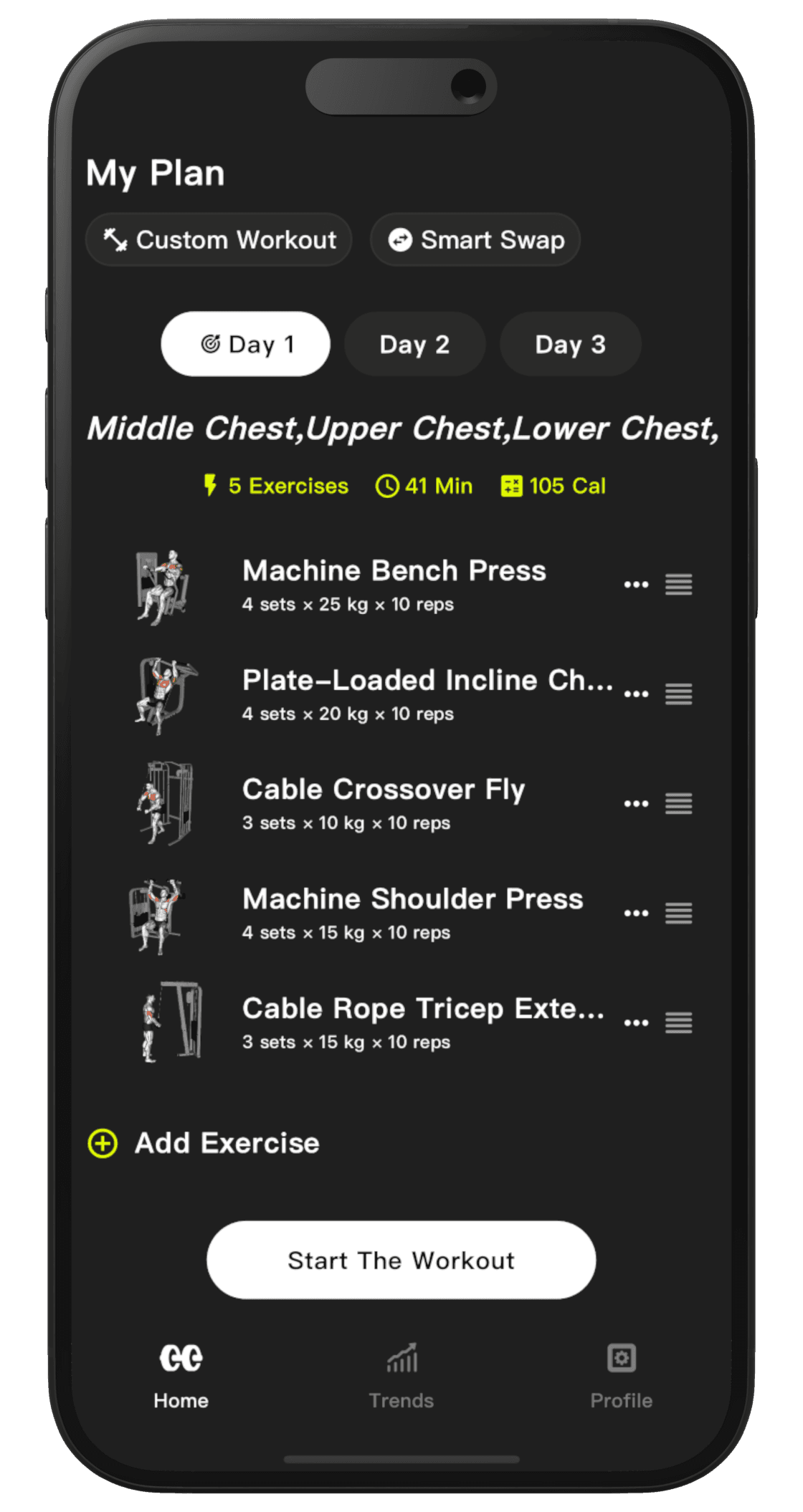 Workout plan screen