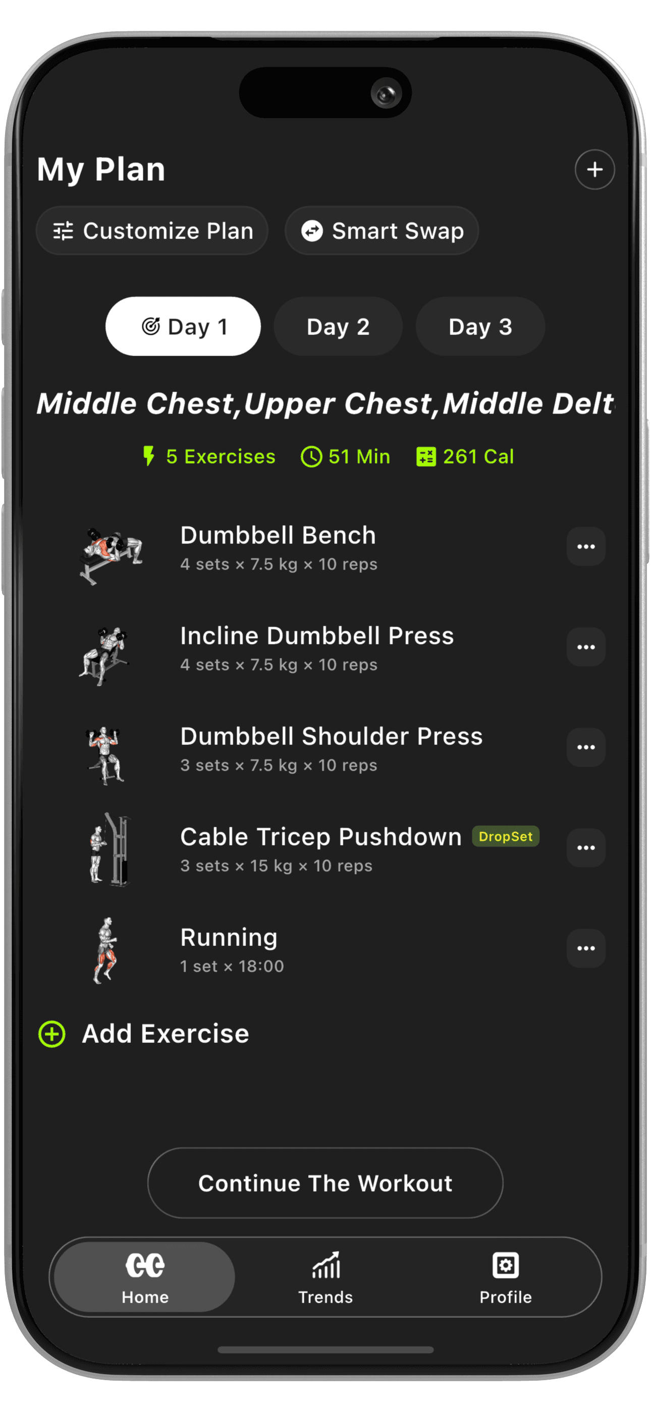 Workout plan screen