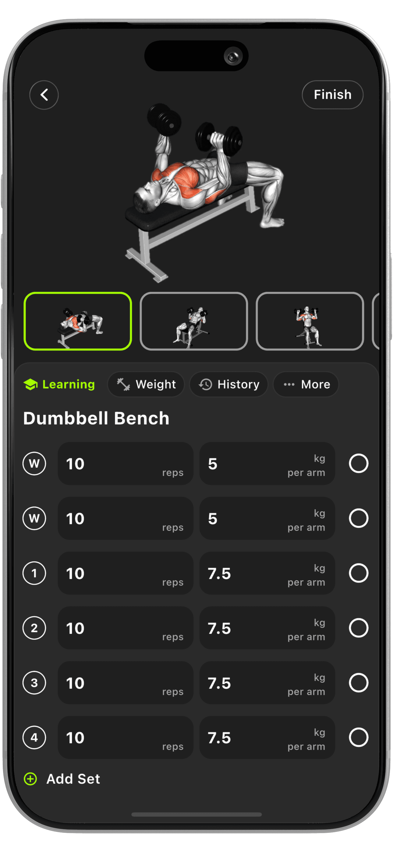 Workout progress screen