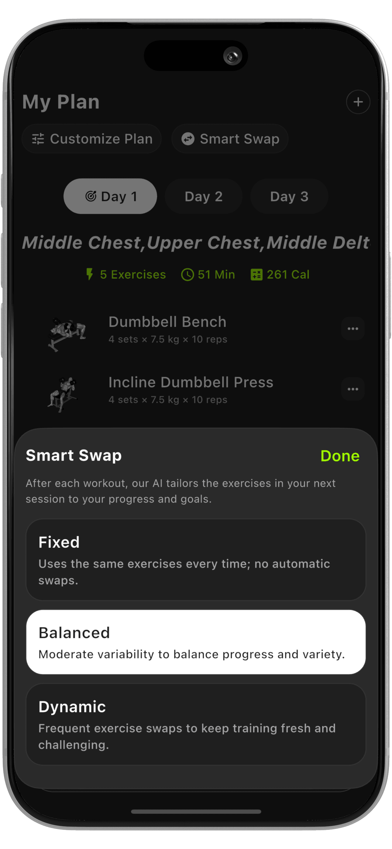 Custom workout setup screen